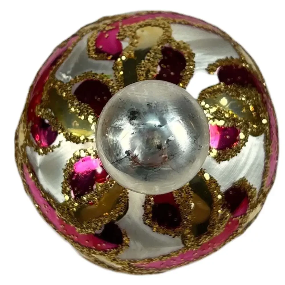 Christopher Radko Mercury Glass Double Ball Finial Christmas Ornament Gold Pink